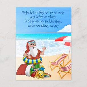 Carte Postale Faire-part Noël Vacances Déménager Père Noël sur la plage