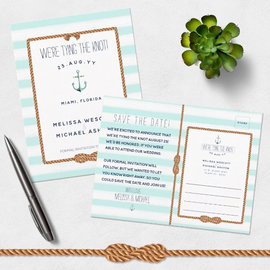 Carte Postale Faire-part Noeud Marin Mariage Écume de Mer Save the Date