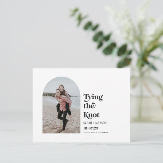 Carte Postale Faire-part Noeud moderne Photo arch Enregistrer la date (Debout devant)