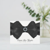 Carte Postale Faire-part Nœud Ruban Noir & Diamants Élégant Save the Date (Debout devant)