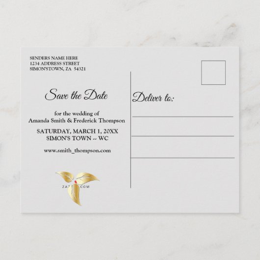 Carte Postale Faire-part Noir avec Argent sur Soie Champagne Enregistrer le (Dos)