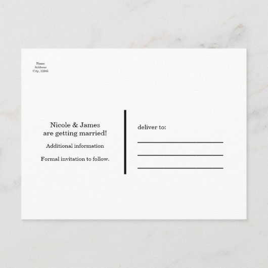 Carte Postale Faire-part Noir & Blanc Ampersand Wedding Enregistrer la date (Dos)