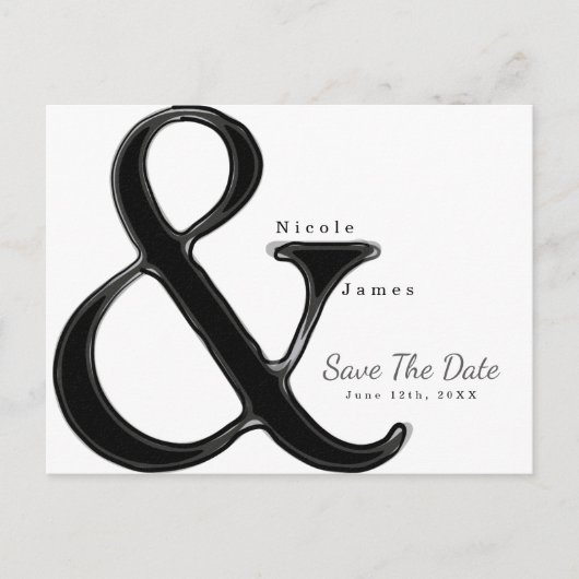 Carte Postale Faire-part Noir & Blanc Ampersand Wedding Enregistrer la date (Devant)