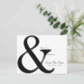 Carte Postale Faire-part Noir & Blanc Ampersand Wedding Enregistrer la date (Debout devant)