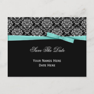 Carte Postale Faire-part Noir Blanc Damask Mint Bow Ribbon Enregistrer La D