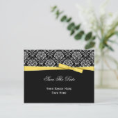 Carte Postale Faire-part Noir Blanc Damask Yellow Bow Ribbon Enregistrer La (Debout devant)