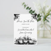 Carte Postale Faire-part Noir Blanc Encre Floral Mariage Enregistrer La Dat (Debout devant)