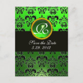 Carte Postale Faire-part NOIR BLANC ET VERT DAMASK EMERALD Monogramme (Devant)