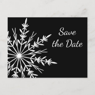 Carte Postale Faire-part Noir blanc Flocon de neige Mariage d'hiver Enregis