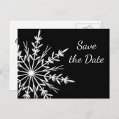 Carte Postale Faire-part Noir blanc Flocon de neige Mariage d'hiver Enregis (Devant / Derrière)