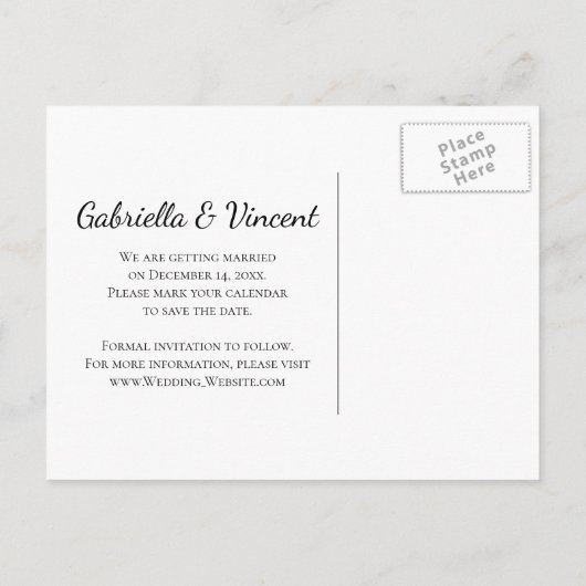 Carte Postale Faire-part Noir blanc Flocon de neige Mariage d'hiver Enregis (Dos)