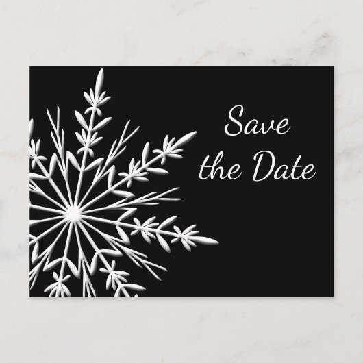 Carte Postale Faire-part Noir blanc Flocon de neige Mariage d'hiver Enregis (Devant)