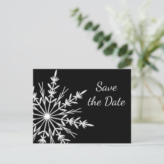 Carte Postale Faire-part Noir blanc Flocon de neige Mariage d'hiver Enregis (Debout devant)