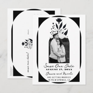 Carte Postale Faire-part Noir & Blanc Grand Floral Moderne Épargnez la date