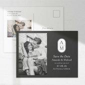 Carte Postale Faire-part Noir blanc initiales modernes photos enregistrer l