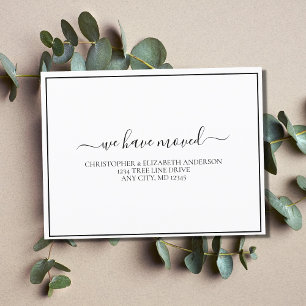 Carte Postale Faire-part Noir blanc minimaliste Déplacement de script simpl