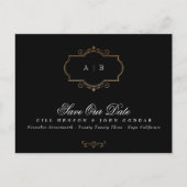 Carte Postale Faire-part noir blanc monogramme crête or foil Save The Date (Devant)