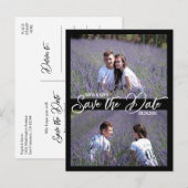 Carte Postale Faire-part Noir Blanc Script Mariage ENREGISTRER LA DATE | 2 (Devant / Derrière)