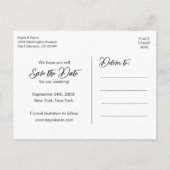 Carte Postale Faire-part Noir Blanc Script Mariage ENREGISTRER LA DATE | 2 (Dos)