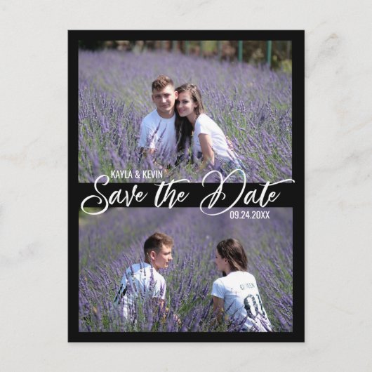 Carte Postale Faire-part Noir Blanc Script Mariage ENREGISTRER LA DATE | 2 (Devant)