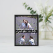 Carte Postale Faire-part Noir Blanc Script Mariage ENREGISTRER LA DATE | 2 (Debout devant)