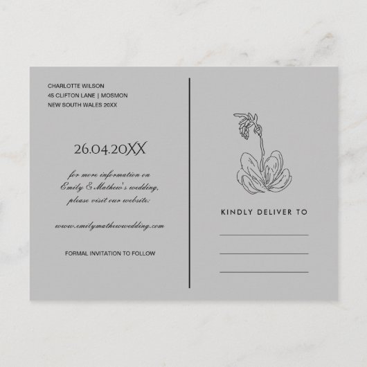 CARTE POSTALE FAIRE-PART NOIR DÉSERT CACTI SUCCULENT ENREGISTRER LA DATE (Dos)