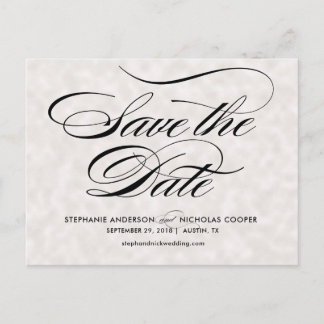 Carte Postale Faire-part Noir élégant script perle mariage enregistrer la d