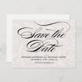 Carte Postale Faire-part Noir élégant script perle mariage enregistrer la d (Devant / Derrière)