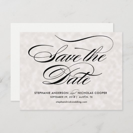 Carte Postale Faire-part Noir élégant script perle mariage enregistrer la d (Devant / Derrière)