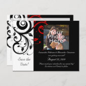 Carte Postale Faire-part Noir et blanc avec flèche inverse rouge (Devant / Derrière)