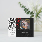 Carte Postale Faire-part Noir et blanc avec flèche inverse rouge (Debout devant)