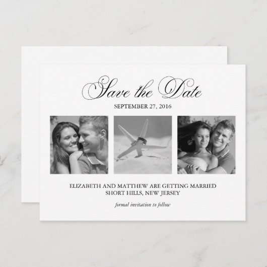 Carte Postale Faire-part Noir et Blanc photo mariage Enregistrer la date (Devant / Derrière)