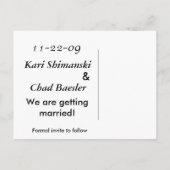 Carte Postale Faire-part Noir et blanc ! Réservez la date (Dos)