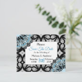 Carte Postale Faire-part Noir et Bleu Mariage Mandala Enregistrer la date (Debout devant)