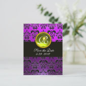 Carte Postale Faire-part NOIR ET PURPLE DOMMASK JAUNE TOPAZ Monogramme (Debout devant)