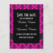 Carte Postale Faire-part Noir et rose save the date en damas (Devant)