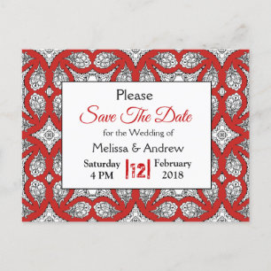 Carte Postale Faire-part Noir et Rouge Mandala Mariage Enregistrer la date