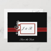 Carte Postale Faire-part noir et rouge save the date (Devant / Derrière)