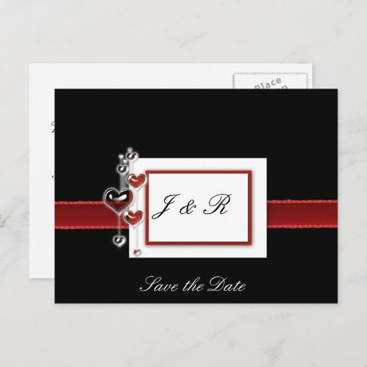Carte Postale Faire-part noir et rouge save the date (Devant / Derrière)
