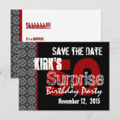 Carte Postale Faire-part Noir et Rouge Surprise 50e Anniversaire Sauvegarde (Devant / Derrière)