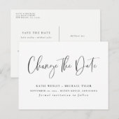 Carte Postale Faire-part Noir minimal Modifier la date des annonces (Devant / Derrière)