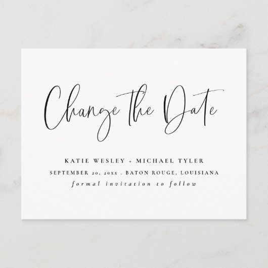 Carte Postale Faire-part Noir minimal Modifier la date des annonces (Devant)