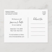 Carte Postale Faire-part Noir moderne Mariage de script SAVE THE DATE avec (Dos)