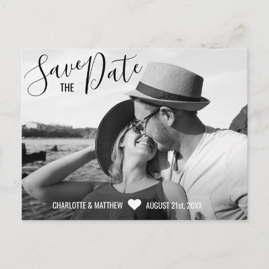 Carte Postale Faire-part Noir moderne Mariage de script SAVE THE DATE avec (Devant)