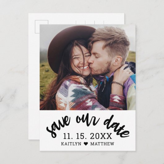 Carte Postale Faire-part Noir moderne photo mariage Enregistrer la date (Devant / Derrière)