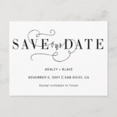 Carte Postale Faire-part Noir simple calligraphie manuscrite Enregistrer la (Devant)