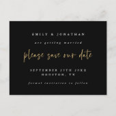 Carte Postale Faire-part Noir Simple Noir Script Mariage Enregistrer La Dat (Devant)
