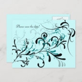 Carte Postale Faire-part Noir Turquoise sur les perches Turquoises (Devant / Derrière)