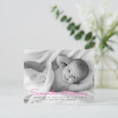 Carte Postale Faire-part Nom | Annonce de naissance photo avec texte rose (Debout devant)