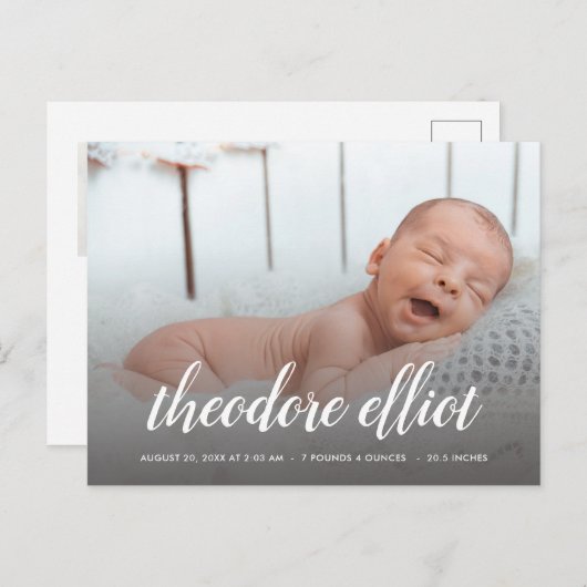 Carte Postale Faire-part Nom du script Photo Overlay Birth (Devant / Derrière)